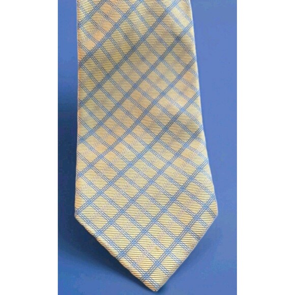 NEW BROOKS BROTHERS Makers Silk Neck Tie Yellow & Blue Cross Hatch 59x3.5" NWT - Picture 2 of 8